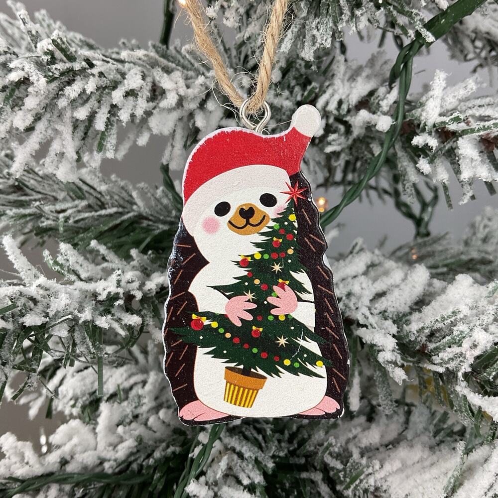 Christmas Tree Ornament-Festive Hedgehog Holding Tree -The Bridge Collection